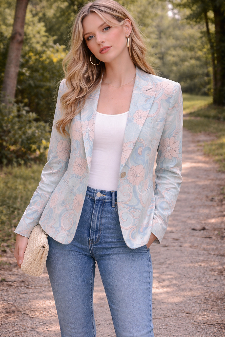 Cottagecore Floral Blazer Pastel Open Front Soft Girl Vintage Inspired Jacket 10